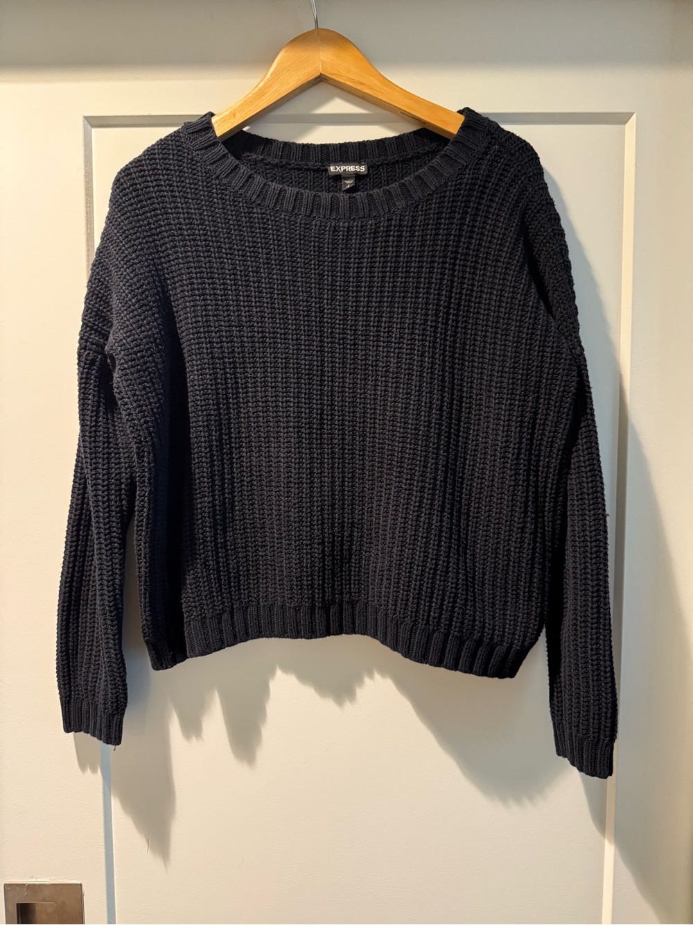 Express Women's Navy Ribbed Crewneck Sweater